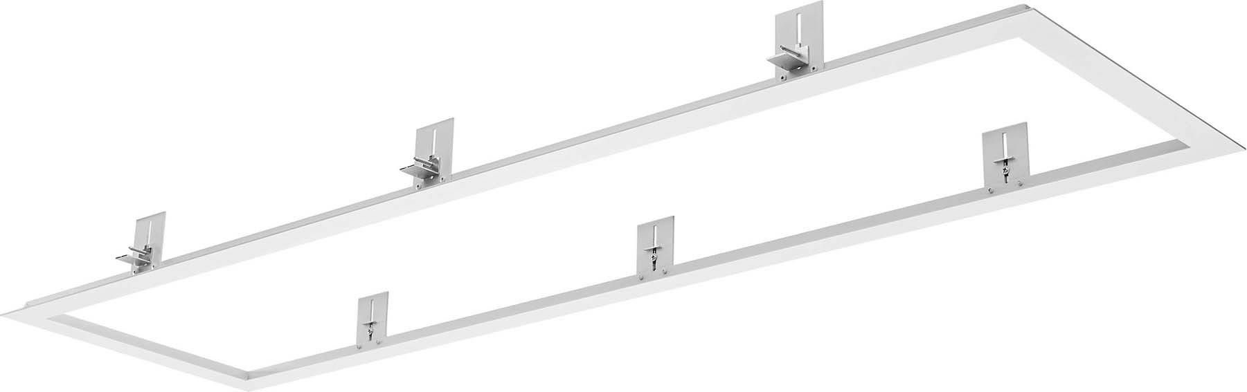Ein rechteckiges LED-Beleuchtungspanel mit mehreren Befestigungspunkten für Deckenmontage, modern und schlankes Design.