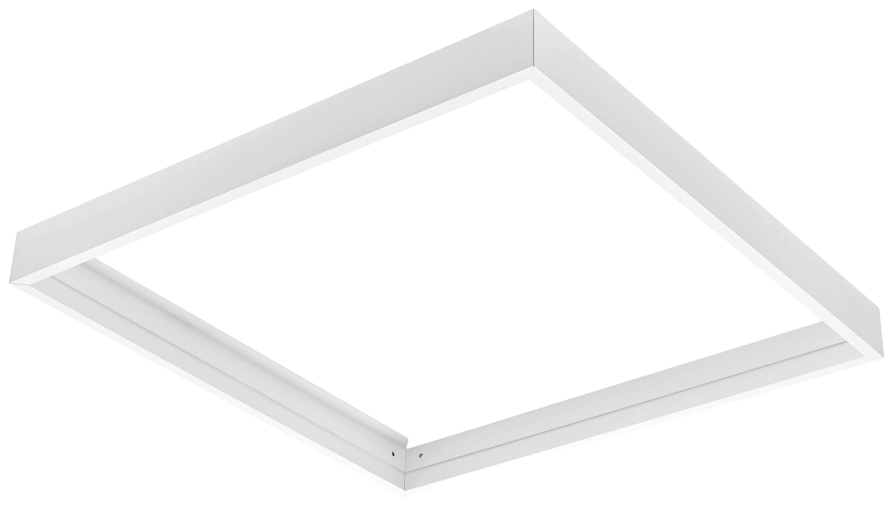 Ein rechteckiges LED-Deckenpanel in schlichtem, modernem Design mit einem weißen Rahmen. Ideal zur Beleuchtung von Innenräumen.