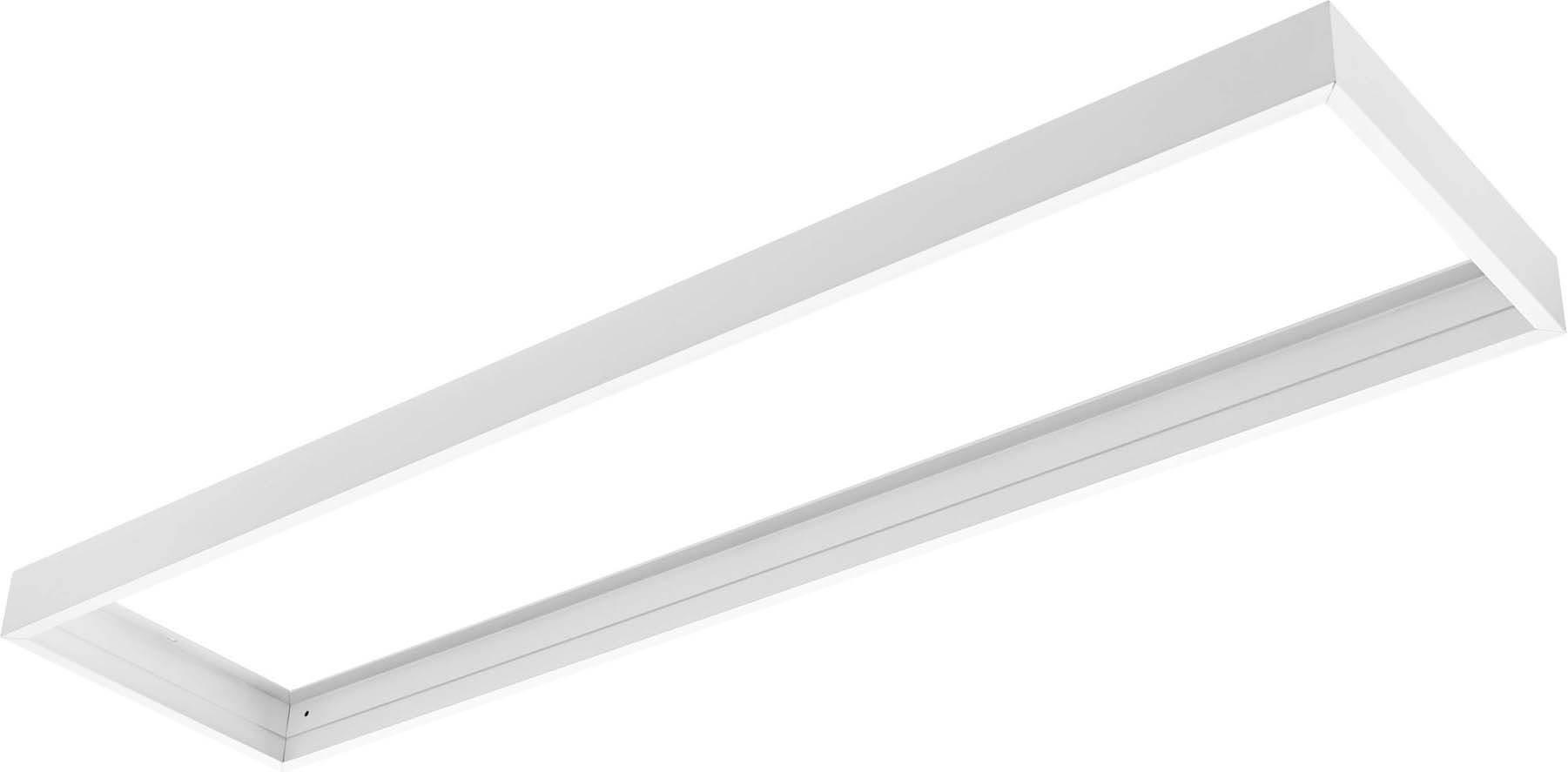 Rechteckige, flache, weiße LED-Deckenleuchte, die gleichmäßiges, blendfreies Licht abgibt. Ideal für Büros oder Wohnräume.