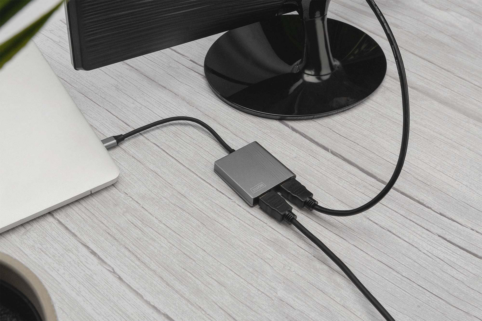 Digitus DA-70828 HDMI / USB-C® Adapter [1x USB-C® - 2x HDMI-Buchse] Schwarz Geschirmt, Rund 0.18m