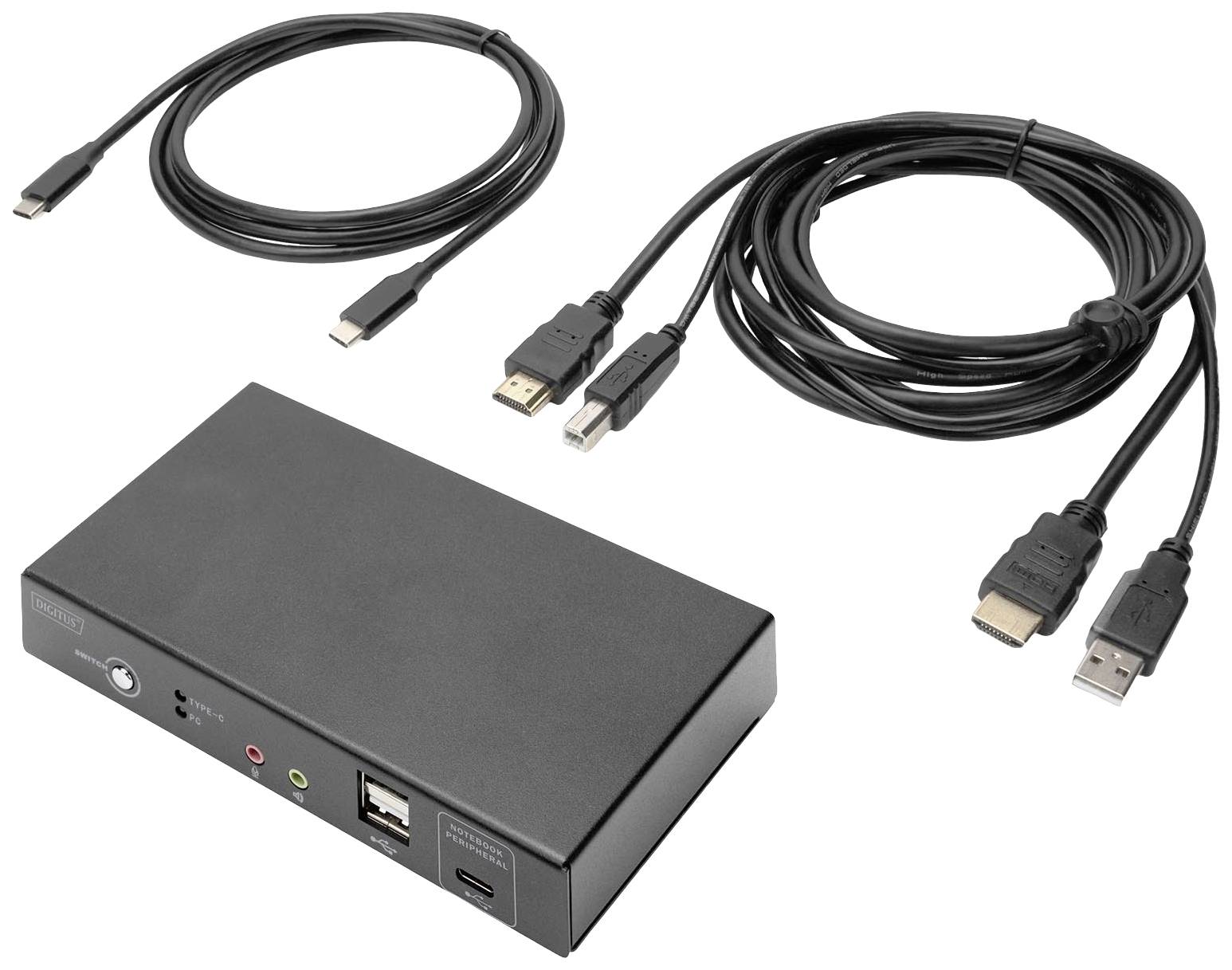 Digitus DS-12901 2 Port KVM-Umschalter HDMI Tastatur, USB 1920 x 1080 Pixel, 1920 x 1200 Pixel, 1920 x 1280 Pixel, 1920 x 1440 Pixel, 2560 x 1080