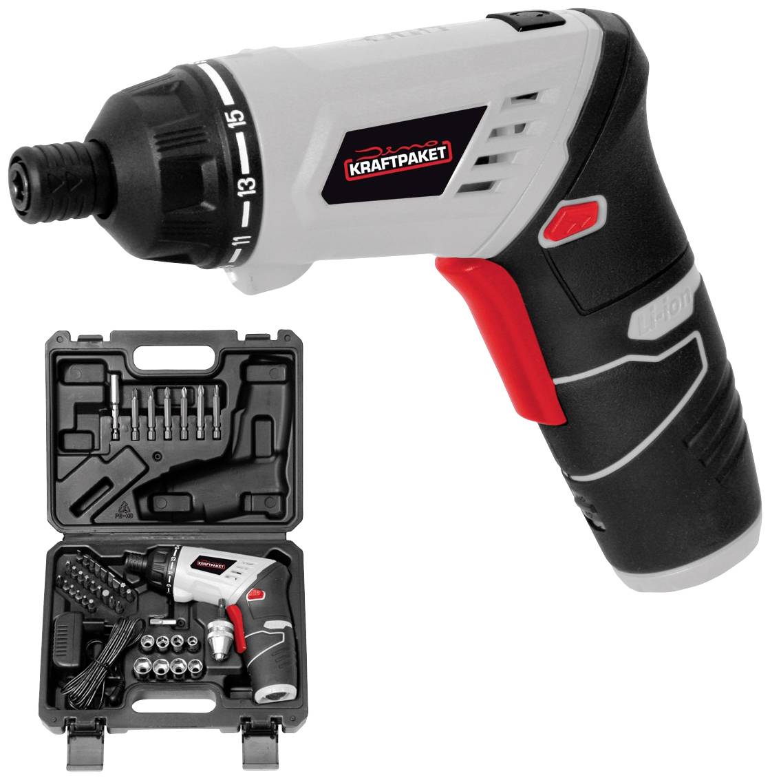 Dino KRAFTPAKET Multiplex 41-tlg 130226 Akku-Schrauber 3.6V 1300 mAh Li-Ion mit Zubehör