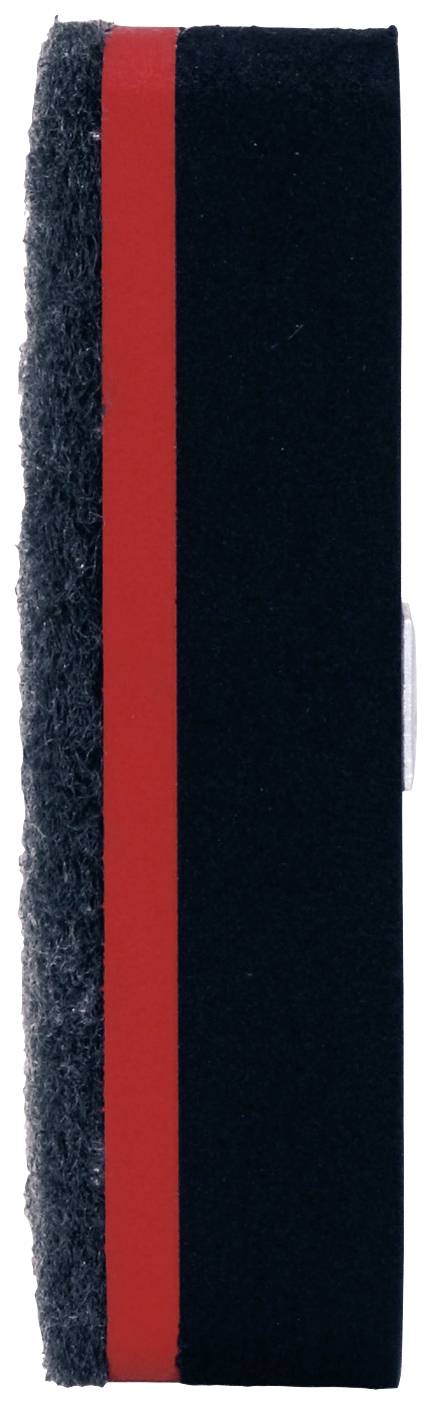 Ein rechteckiger, schmaler Objekträger in Schwarz mit einem roten Streifen entlang der Mitte, aufrecht stehend, Seitenansicht.