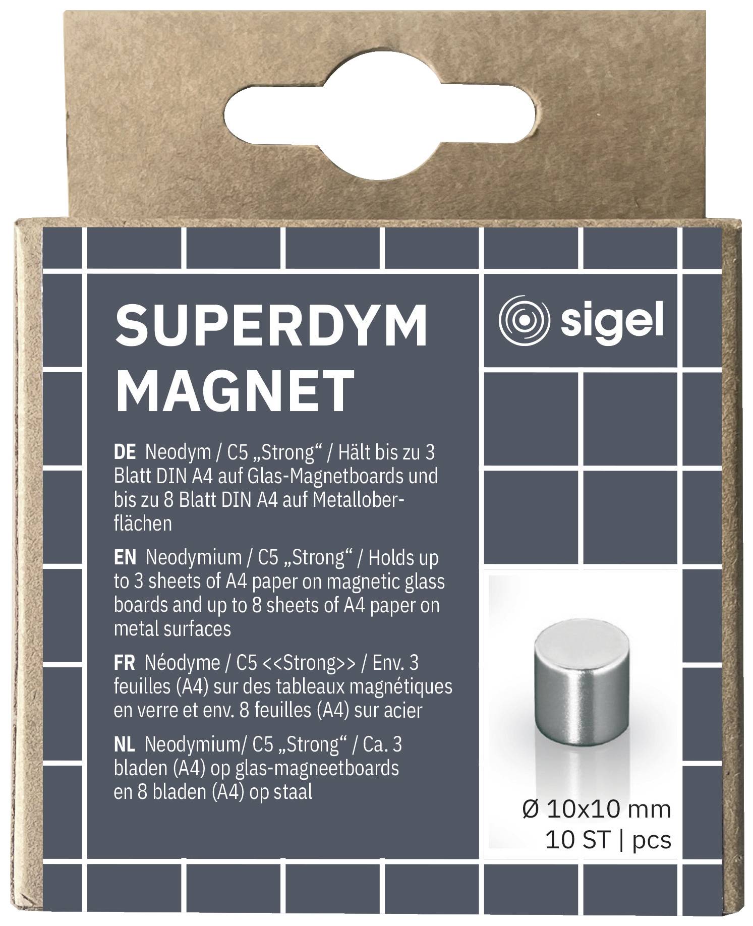 Sigel Neodym Magnet C5 "Strong" (Ø x H) 10mm x 10mm Zylinder Silber 10 St. BA701