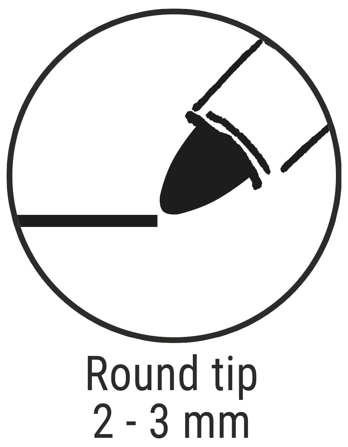 Diagramm mit einem Federspitzensymbol mit der Beschriftung „Rundspitze 2–3 mm".