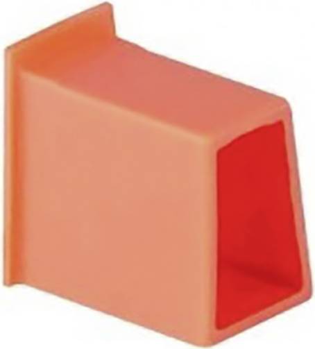 Ein orangefarbenes, rechteckiges Kunststoffteil mit einer offenen Seite.