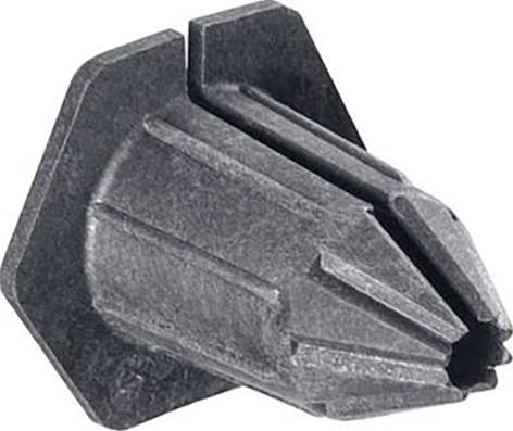 Ein schwarzer Dübel aus Kunststoff, der konisch geformt ist und mehrere Rillen aufweist, um festen Halt in einem Material zu bieten.