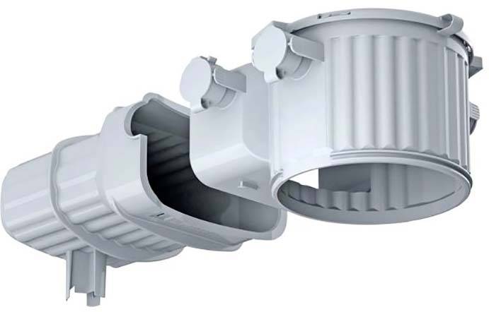 Kunststoff-Kabelkanal mit abnehmbarem Deckel und runder Öffnung, geeignet zur sicheren Verlegung und Organisation von Kabeln.