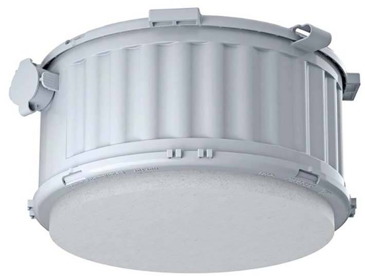 Ein zylindrischer, runder Gehäusedeckel aus Metall mit Rippenstruktur an den Seiten und mehreren Clips oben zur Befestigung.