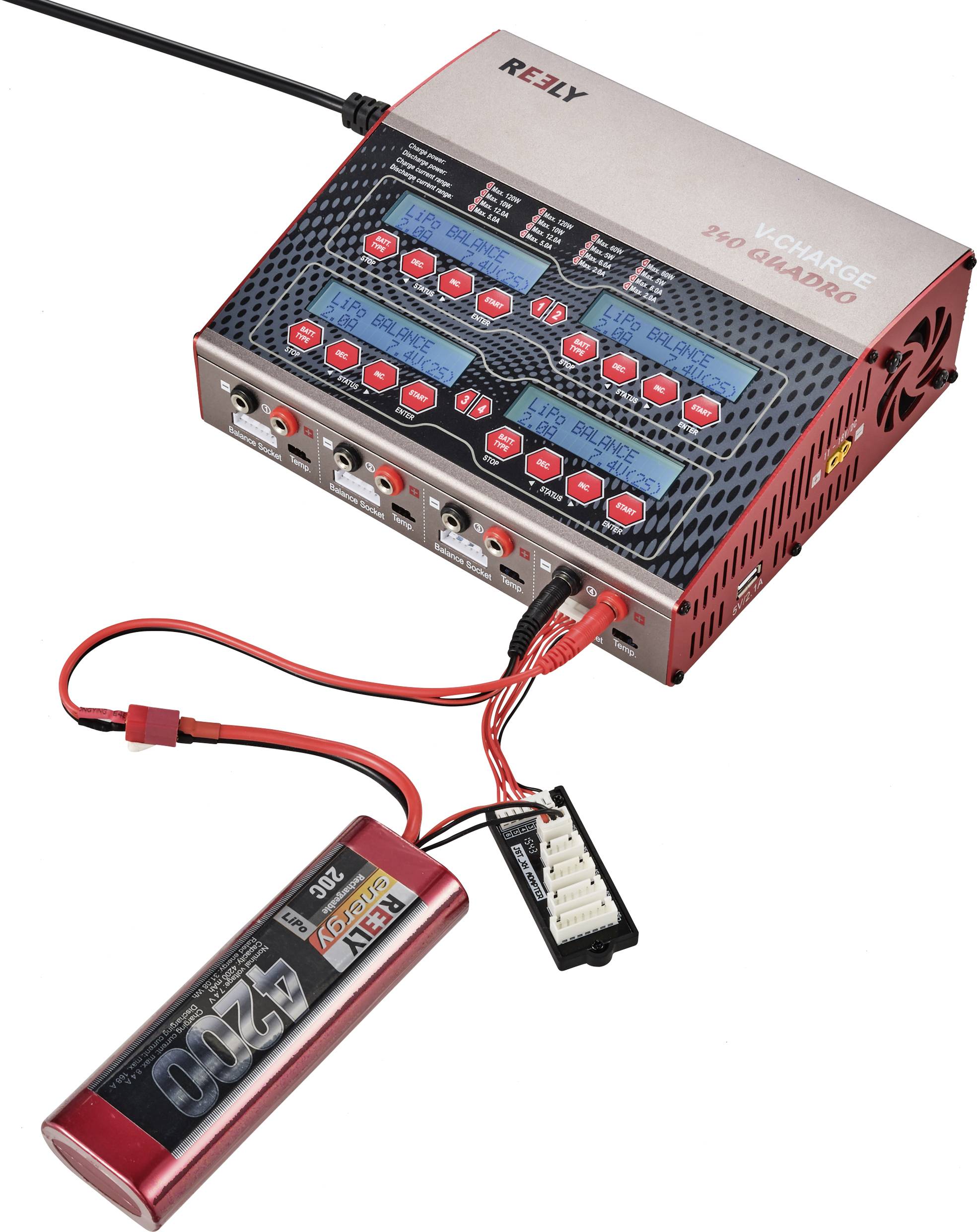 Reely V-Charge 240 Quadro Modellbau-Multifunktionsladegerät 12 V, 230V 12A LiPo, LiIon, LiFePO, LiHV, NiCd, NiMH, Blei