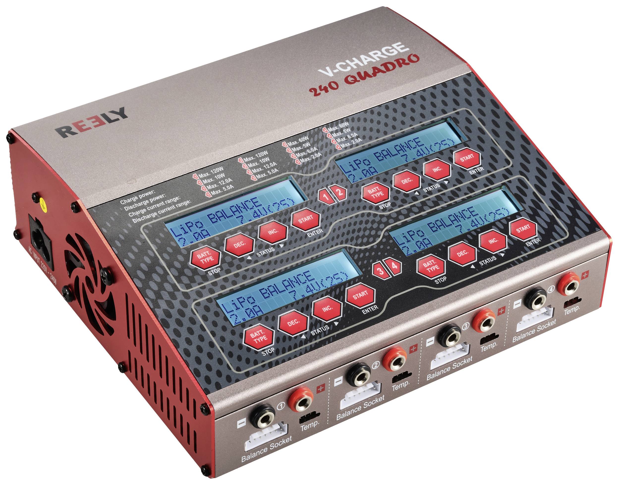 Reely V-Charge 240 Quadro Modellbau-Multifunktionsladegerät 12 V, 230V 12A LiPo, LiIon, LiFePO, LiHV, NiCd, NiMH, Blei