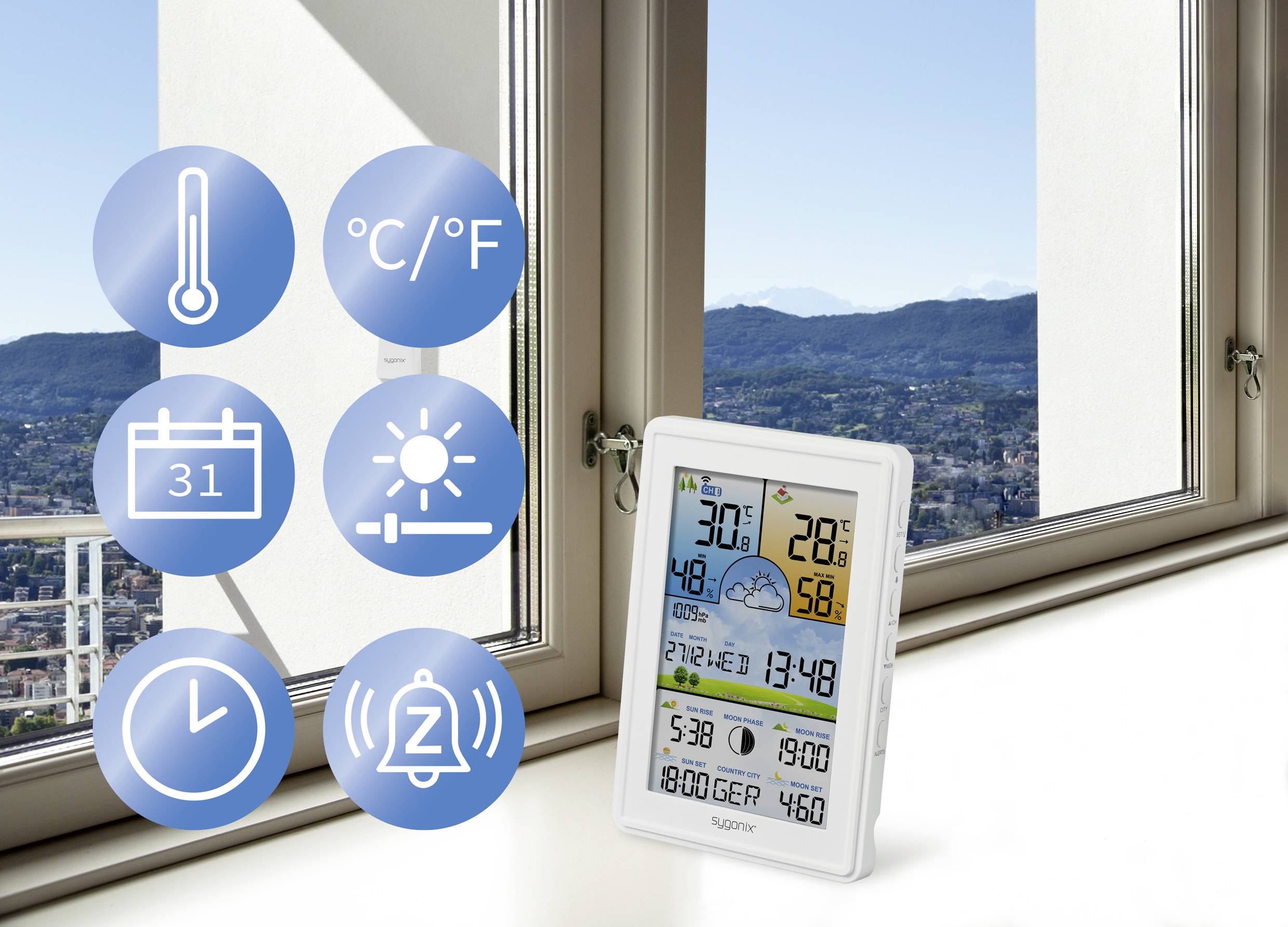 Sygonix SY-5509564 Digitale-Wetterstation Vorhersage für 12 bis 24 Stunden Anzahl Sensoren max. 3St.