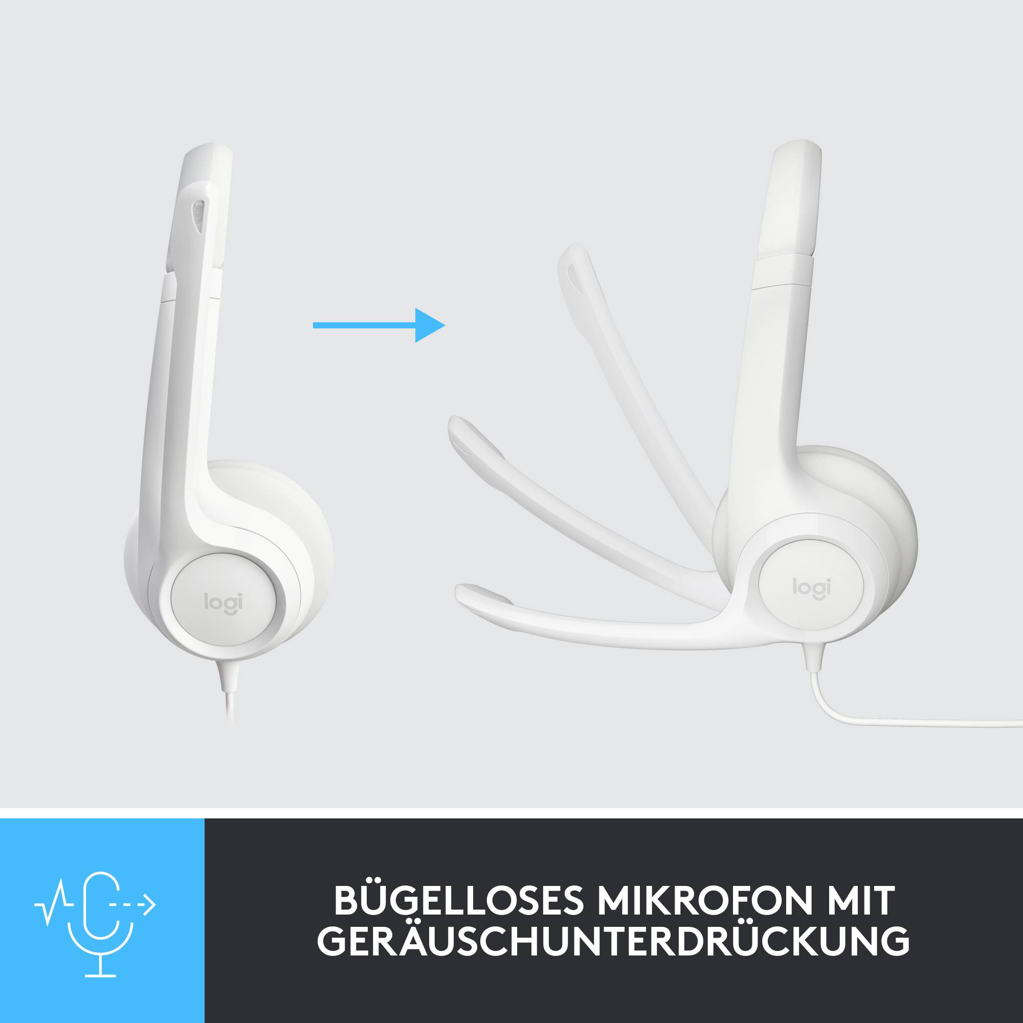 Logitech H390 Computer On Ear Headset kabelgebunden Stereo Grauweiß Mikrofon-Rauschunterdrückung Headset, Lautstärkeregelung, Mikrofon-Stummschalt