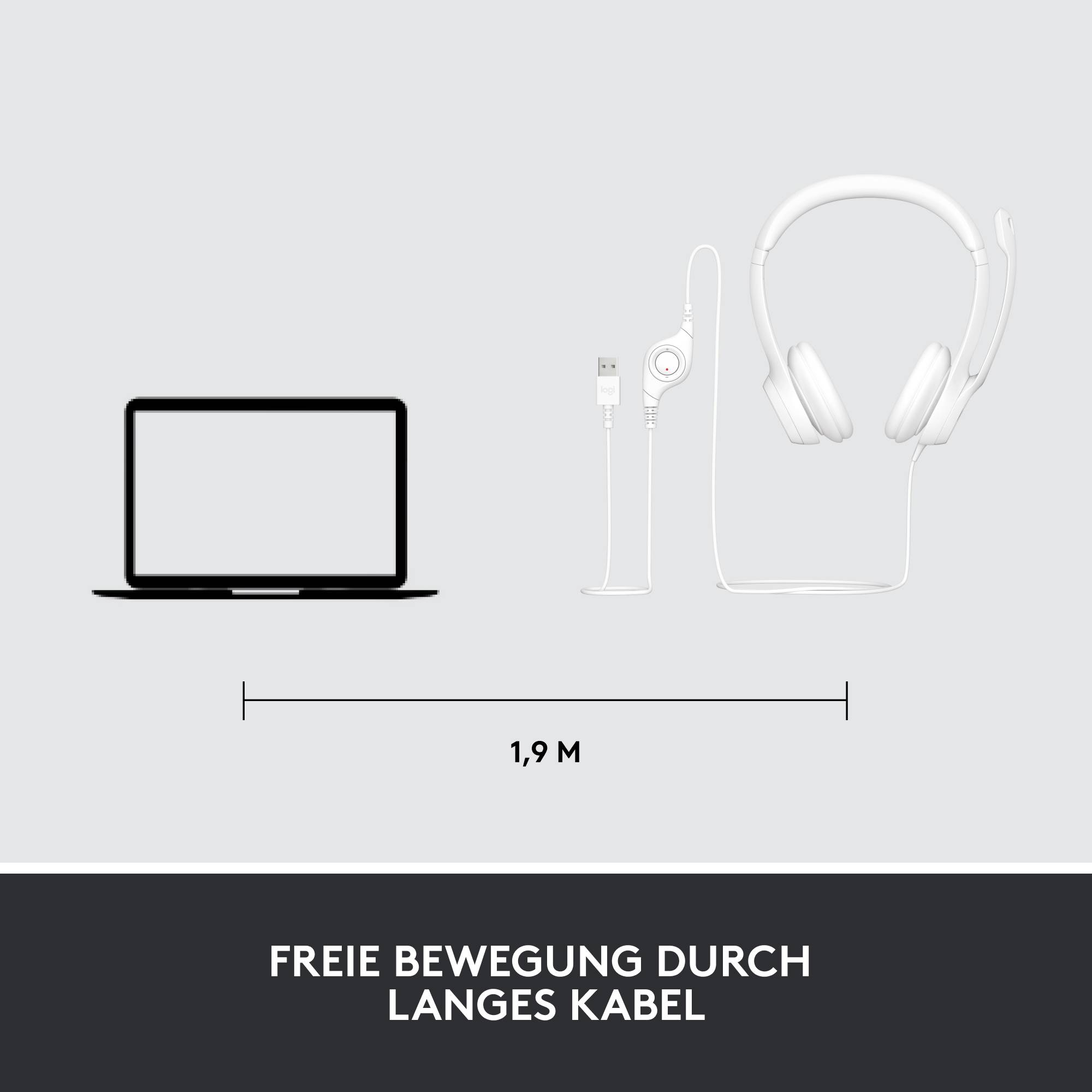 Logitech H390 Computer On Ear Headset kabelgebunden Stereo Grauweiß Mikrofon-Rauschunterdrückung Headset, Lautstärkeregelung, Mikrofon-Stummschalt