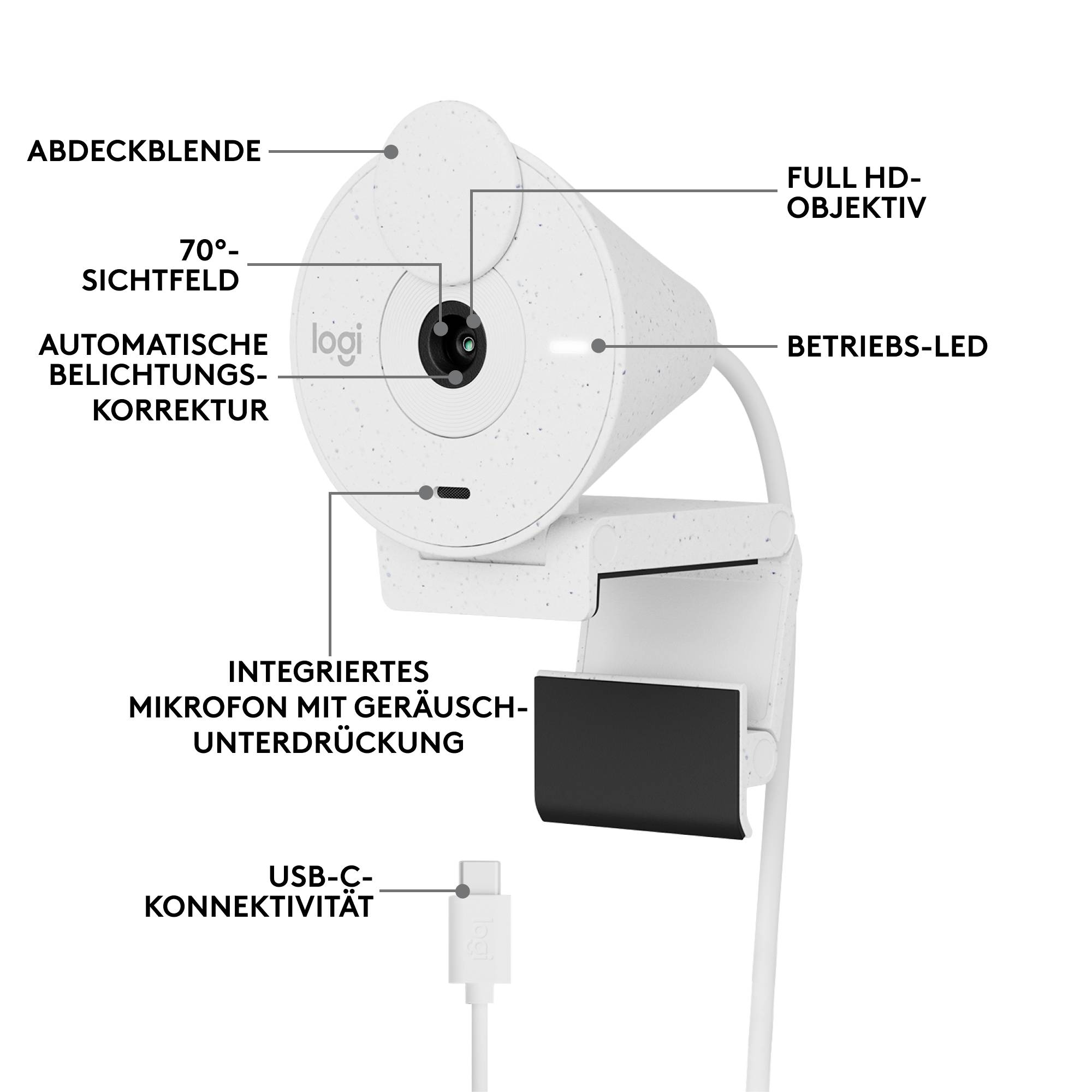 Logitech BRIO 300 Full HD-Webcam 1920 x 1080 Pixel Klemm-Halterung