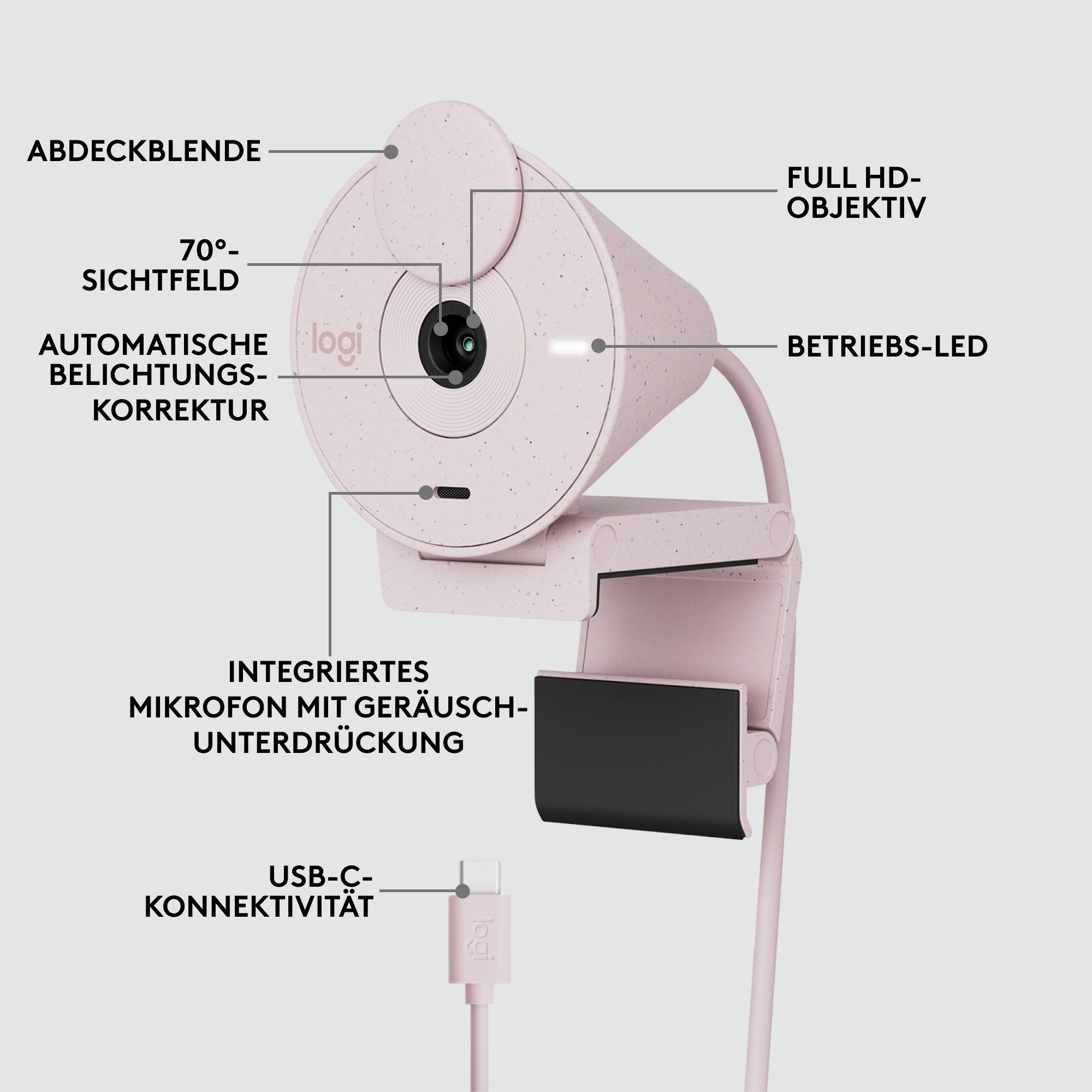 Logitech BRIO 300 Full HD-Webcam 1920 x 1080 Pixel Klemm-Halterung