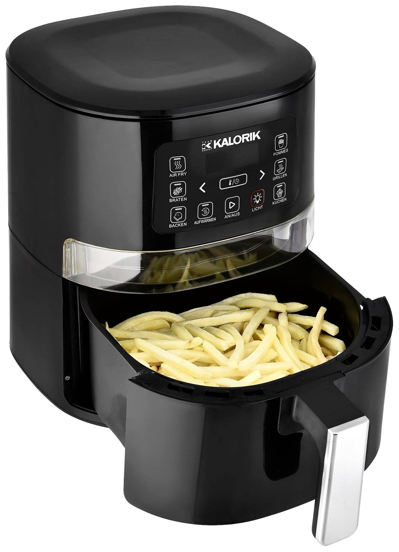 Kalorik TKG FTL 2000 Heißluft-Fritteuse 1600W Cool-Touch-Gehäuse, Timerfunktion, Antihaftbeschichtung, mit Display Schwarz
