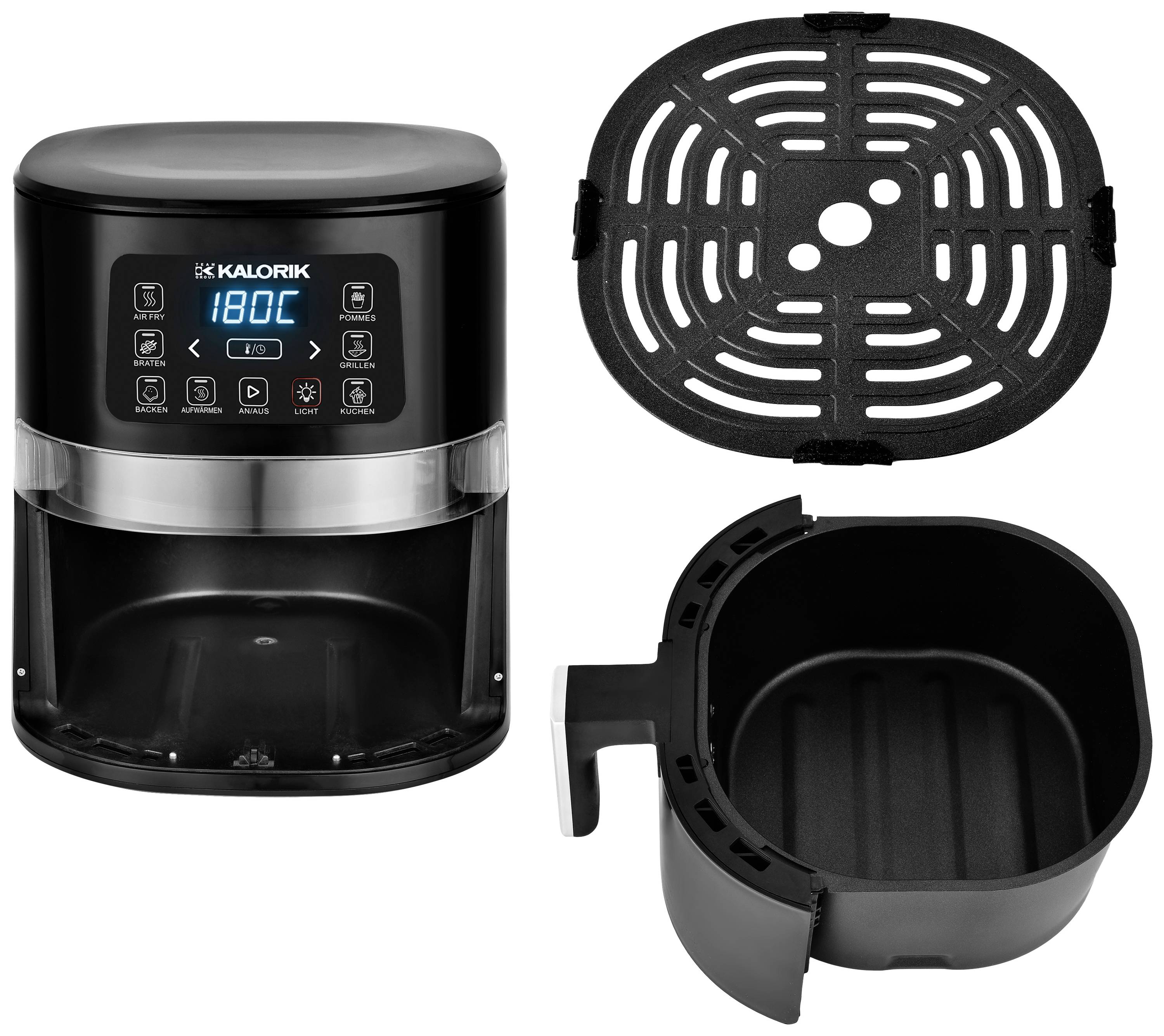 Kalorik TKG FTL 2000 Heißluft-Fritteuse 1600W Cool-Touch-Gehäuse, Timerfunktion, Antihaftbeschichtung, mit Display Schwarz