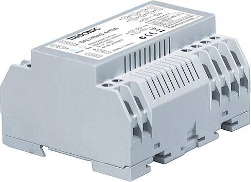 Ein graues elektronisches Modul mit mehreren Anschlüssen, Produktkennzeichnungen und technischen Informationen auf der Oberseite.