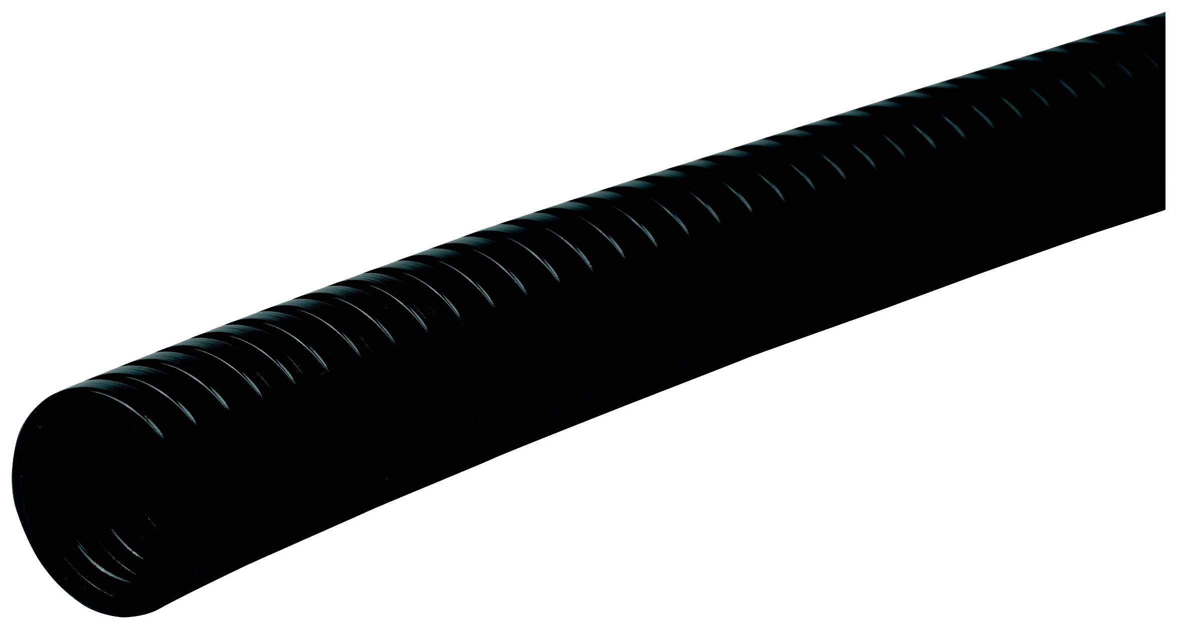Schwarzer, gerippter Schlauch, der leicht geschwungen ist.