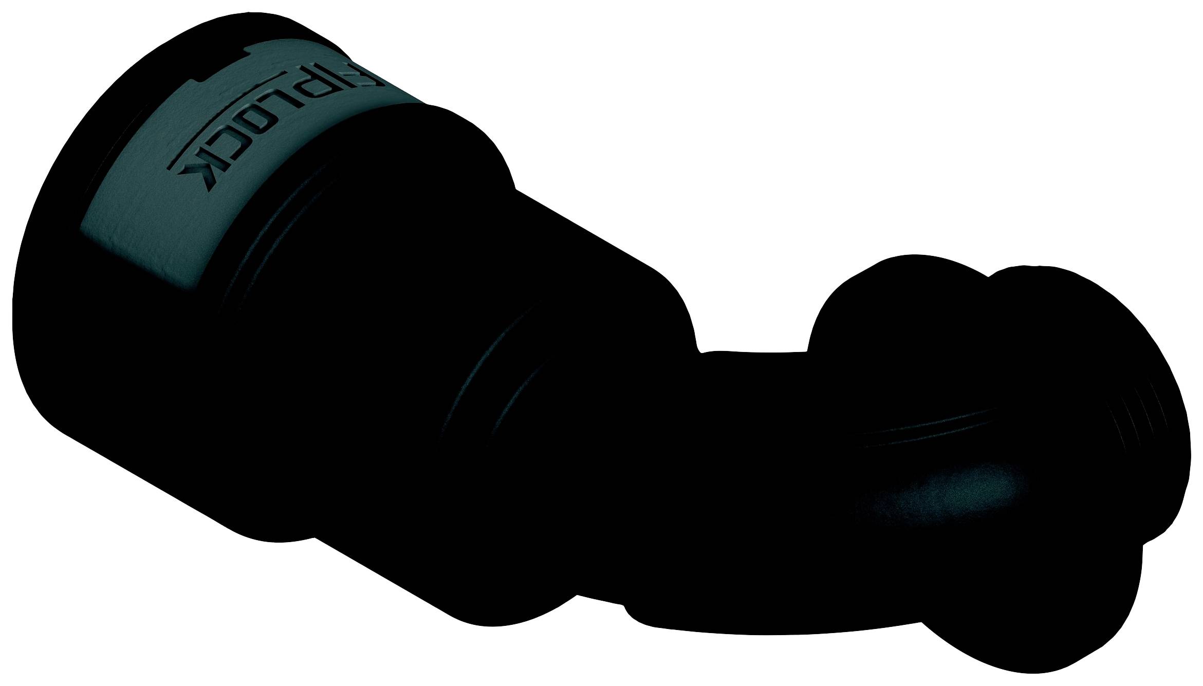 Schwarzes U-förmiges Fahrradschloss mit Zylinder und Markenschriftzug.