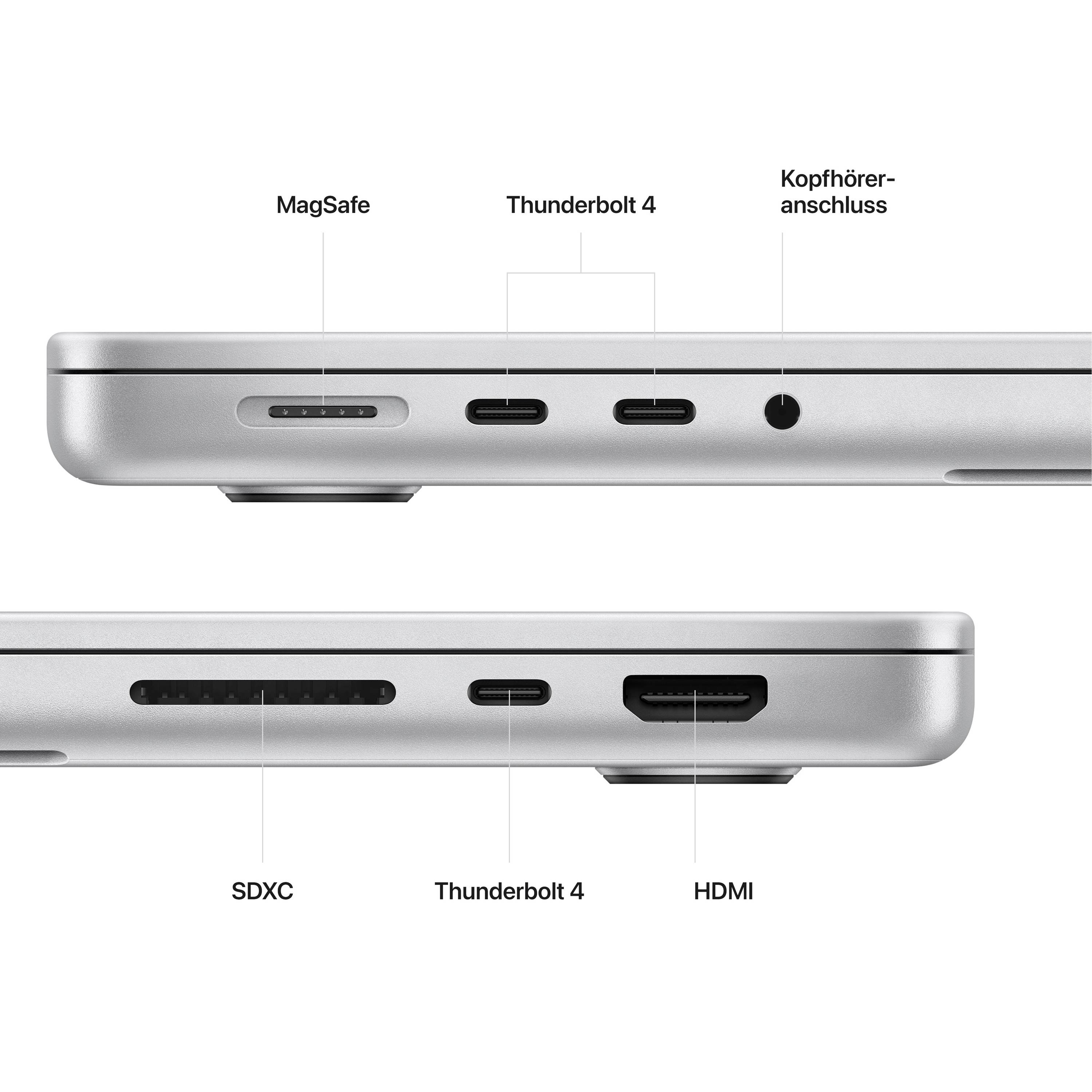 Apple MacBook Pro 14 (M2 Pro, 2023) 36.1 cm (14.2 Zoll) 16 GB RAM 512 GB SSD 10‑Core CPU 16-Core GPU Silber MPHH3D/A