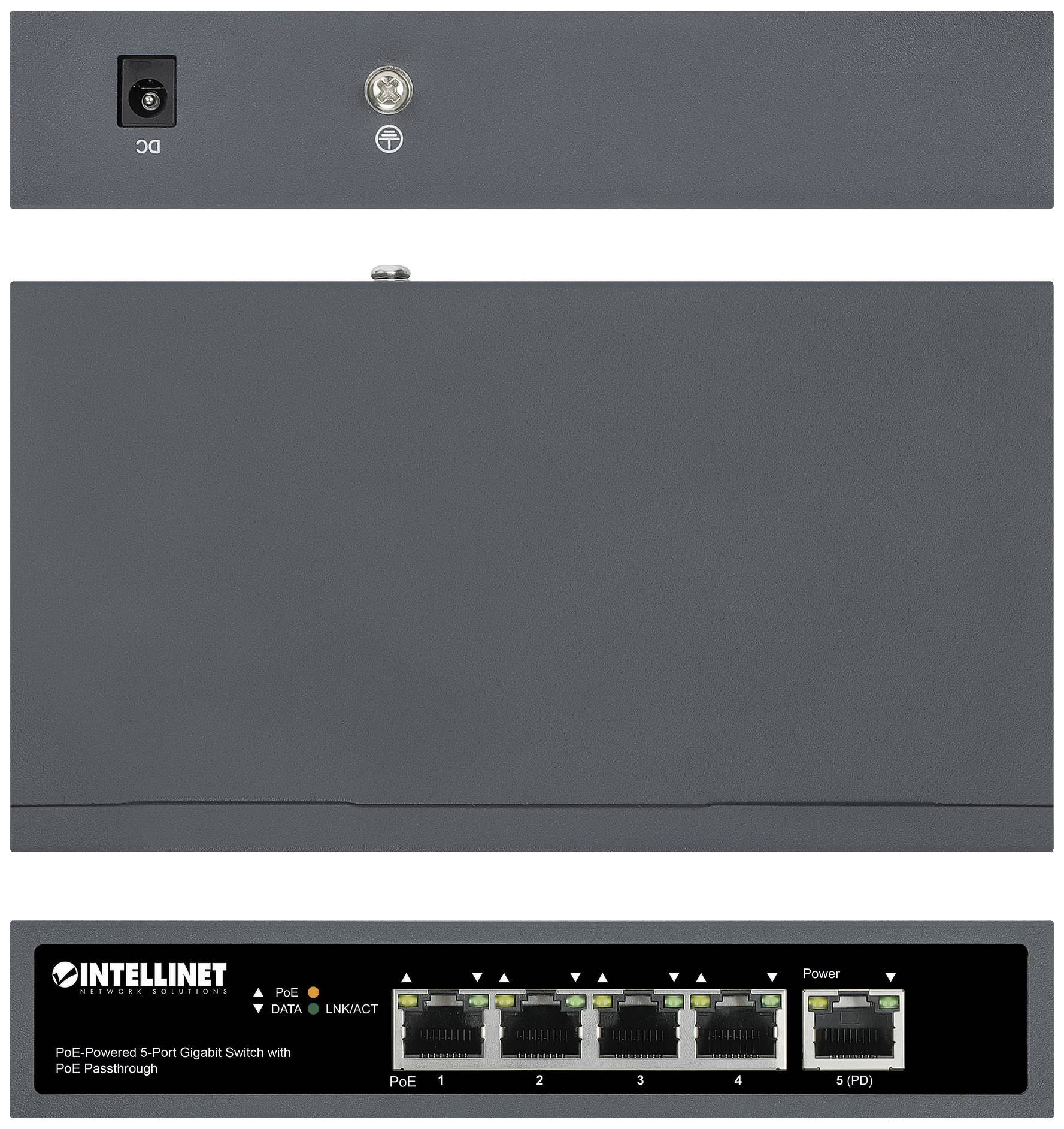 Intellinet PoE-Powered 5-Port Gigabit Netzwerk Switch RJ45 10 / 100 / 1000MBit/s IEEE 802.3af (12.95 W), IEEE 802.3at (25.5 W)