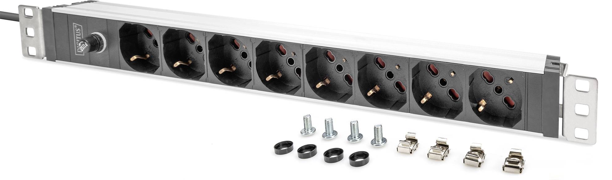 Digitus DN-95410-IT 19 Zoll Netzwerkschrank-Steckdosenleiste 1 HE Schutzkontaktsteckdose Aluminium Profil, Festeinbau, inkl.