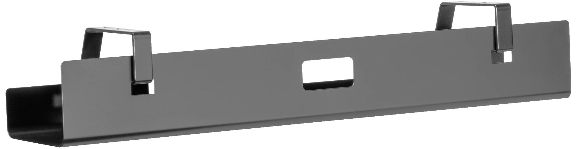 Metall-Halterung mit rechteckigem Ausschnitt und zwei Aufhängern an der Oberseite, verwendet zur Unterstützung oder Befestigung.