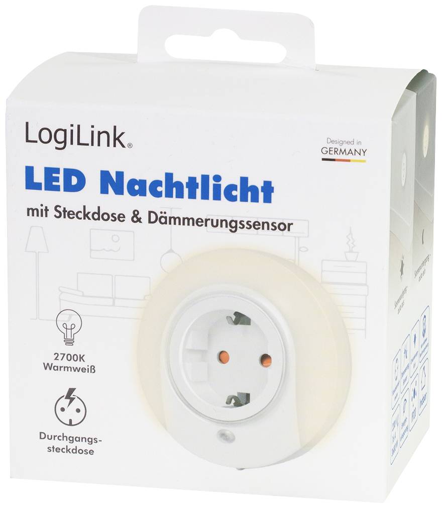 LogiLink LED012 LED012 LED-Nachtlicht mit Dämmerungssensor Rund LED Warmweiß Weiß