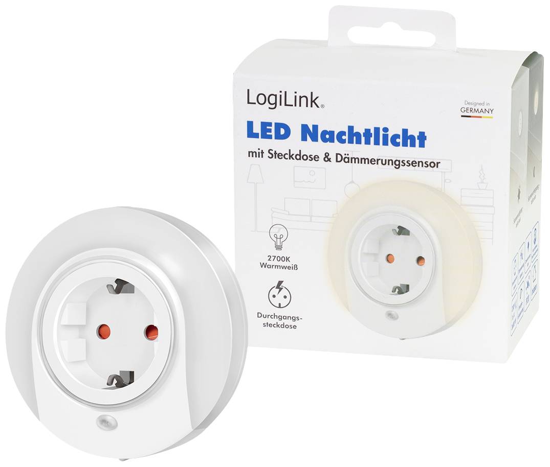 LogiLink LED012 LED012 LED-Nachtlicht mit Dämmerungssensor Rund LED Warmweiß Weiß