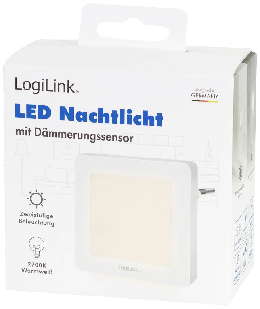 LogiLink LED013 LED013 LED-Nachtlicht mit Dämmerungssensor Quadratisch LED Warmweiß Weiß