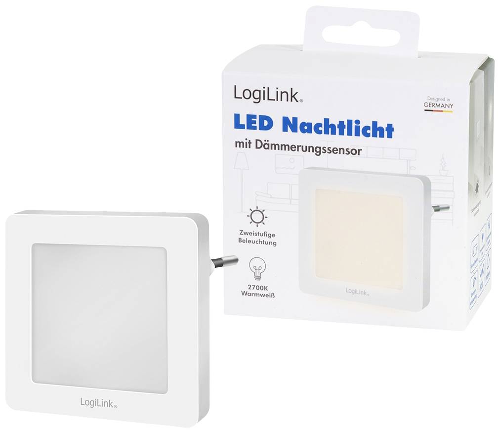LogiLink LED013 LED013 LED-Nachtlicht mit Dämmerungssensor Quadratisch LED Warmweiß Weiß