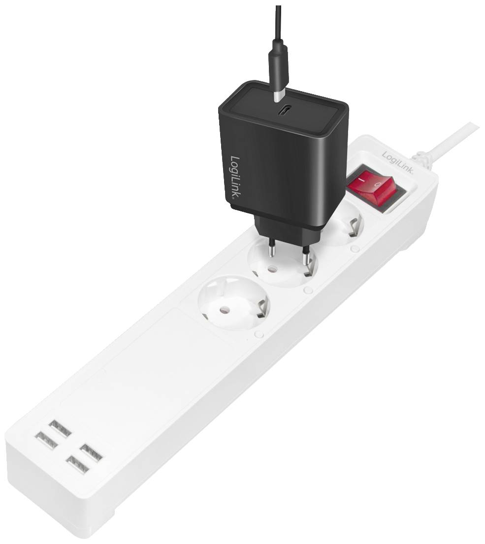 LogiLink SH0103 Schutzkontakt-Steckdose einzeln schaltbar, mit USB-Ladeausgang, per App steuerbar, programmierbar, Stromverbrauchsmessung, Überspan