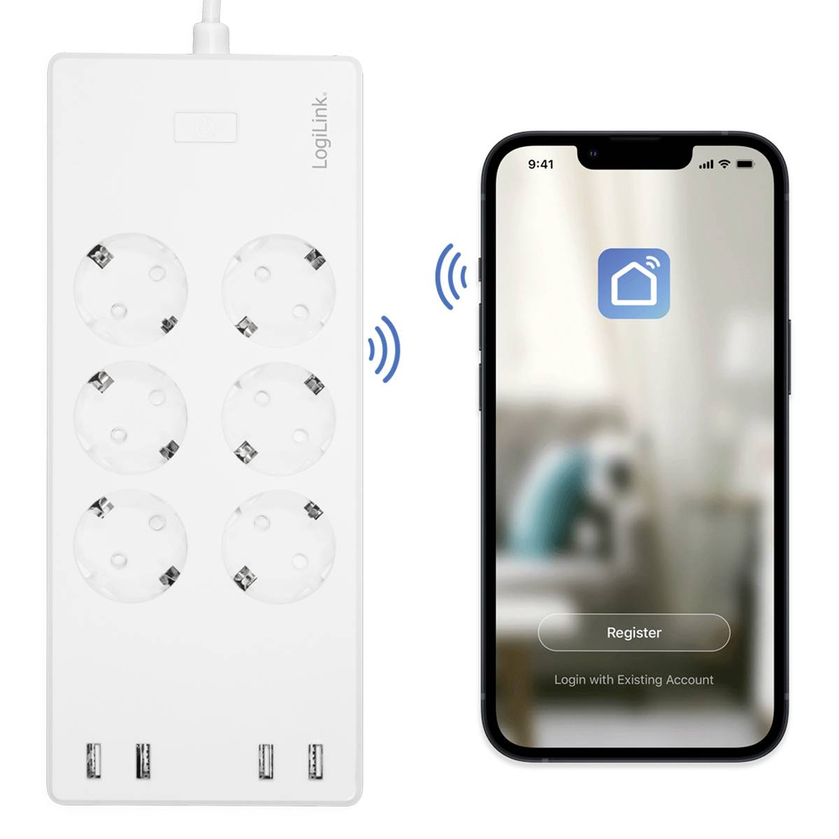 LogiLink SH0105 Schutzkontakt-Steckdose einzeln schaltbar, mit USB-Ladeausgang, per App steuerbar, programmierbar, Stromverbrauchsmessung, Überspan