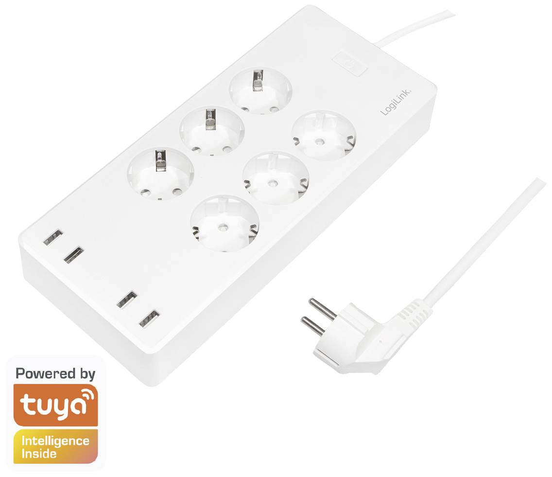 LogiLink SH0105 Schutzkontakt-Steckdose einzeln schaltbar, mit USB-Ladeausgang, per App steuerbar, programmierbar, Stromverbrauchsmessung, Überspan