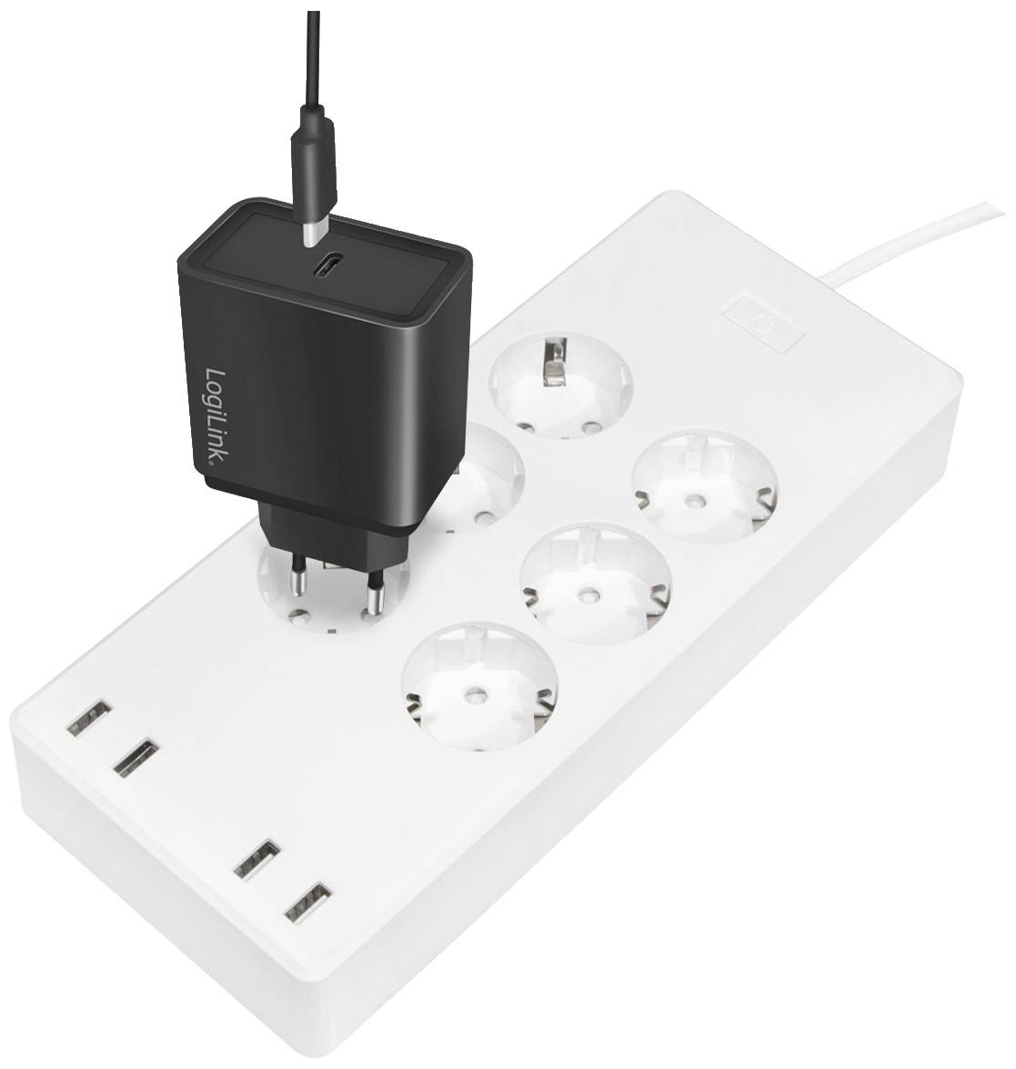 LogiLink SH0105 Schutzkontakt-Steckdose einzeln schaltbar, mit USB-Ladeausgang, per App steuerbar, programmierbar, Stromverbrauchsmessung, Überspan
