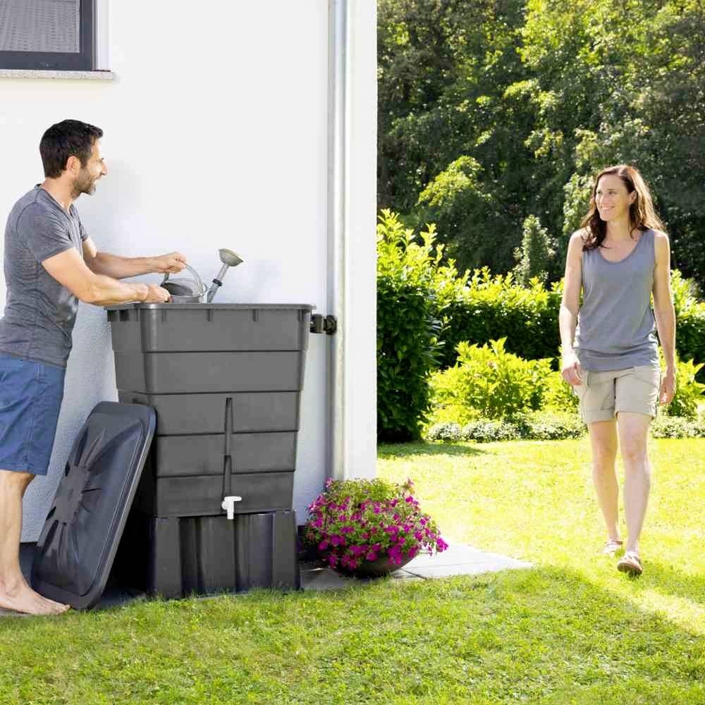 Garantia 501204 Regentonne eckig 300l graphitegrey, Deckel/Hahn 1St.