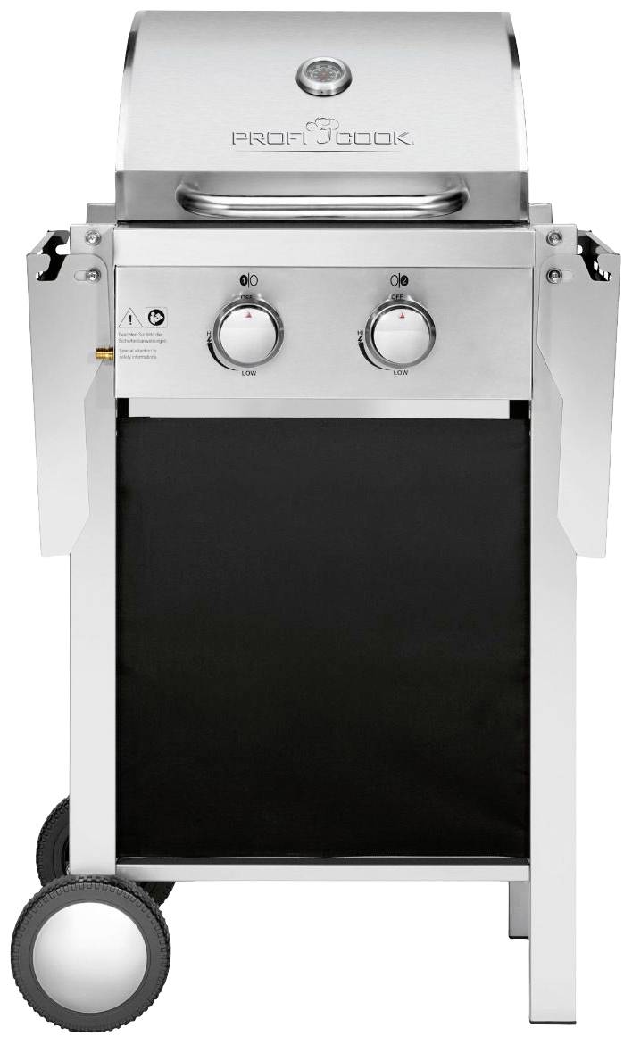 Profi Cook PC-GG 1255 Holzkohle Gas-Grill 2 Brenner, mit manueller Temperatureinstellung, Thermometer im Deckel Edelstahl