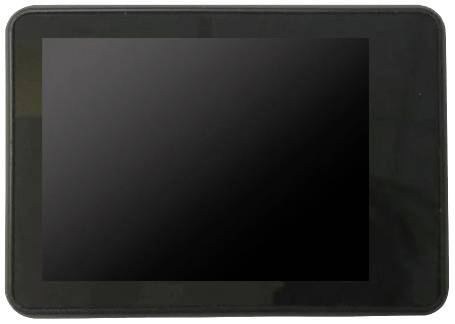 Ein schwarzer Tablet-Computer mit ausgeschaltetem Bildschirm, von oben fotografiert.