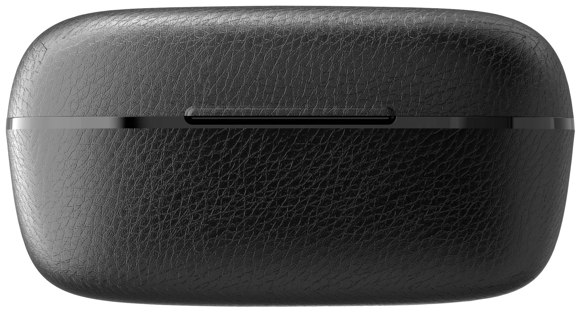 Schwarzes Etui mit strukturiertem Leder, rechteckig und kompakt, geeignet zur Aufbewahrung von kleinen elektronischen Geräten.