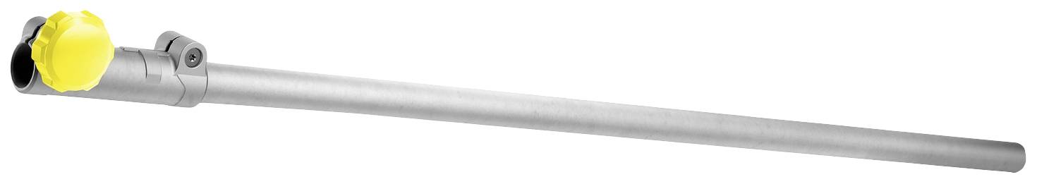 Langes Metallrohr mit gelbem Verschluss an einem Ende.