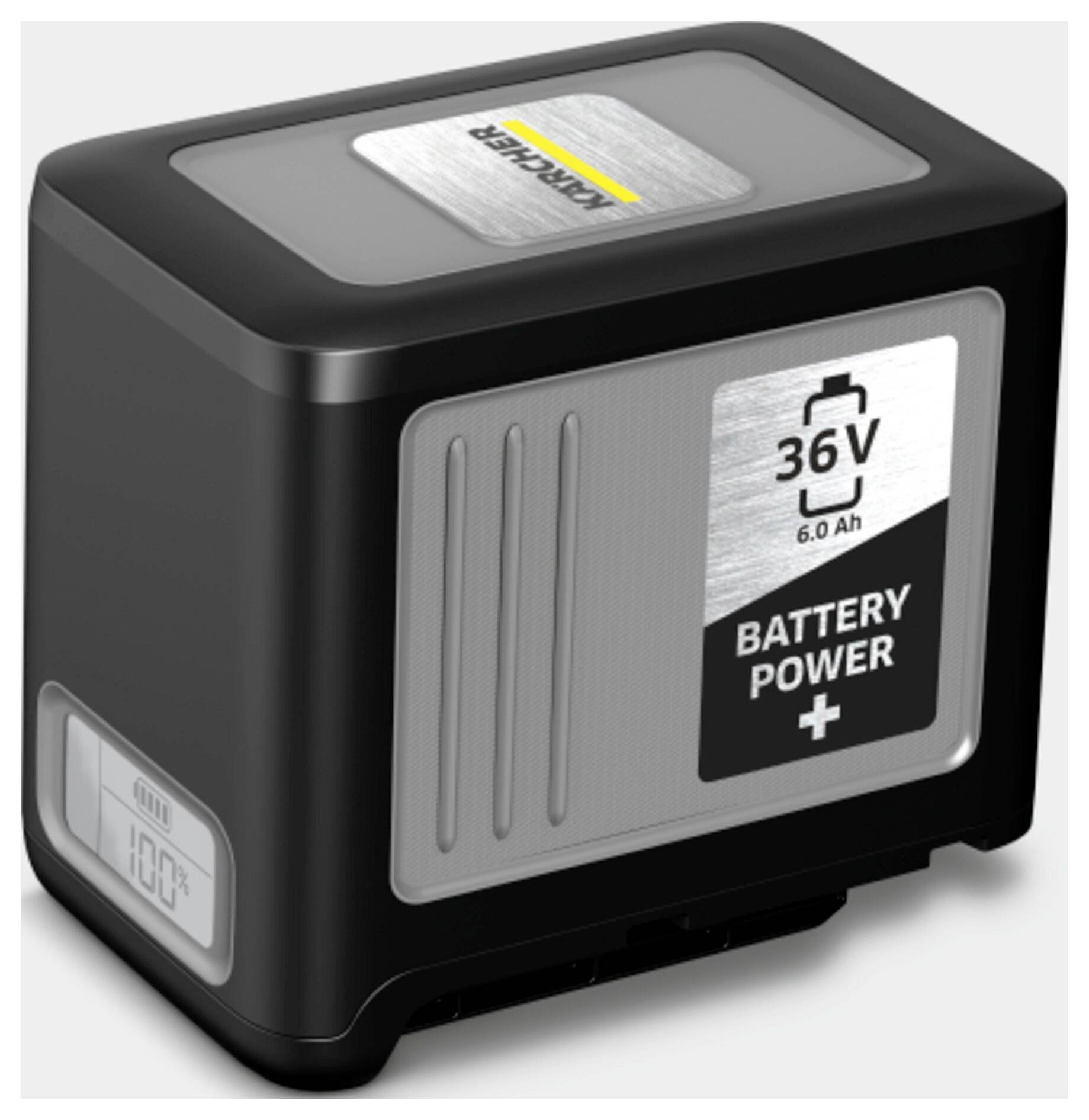 Eine schwarze und silberne Batterie mit der Aufschrift 