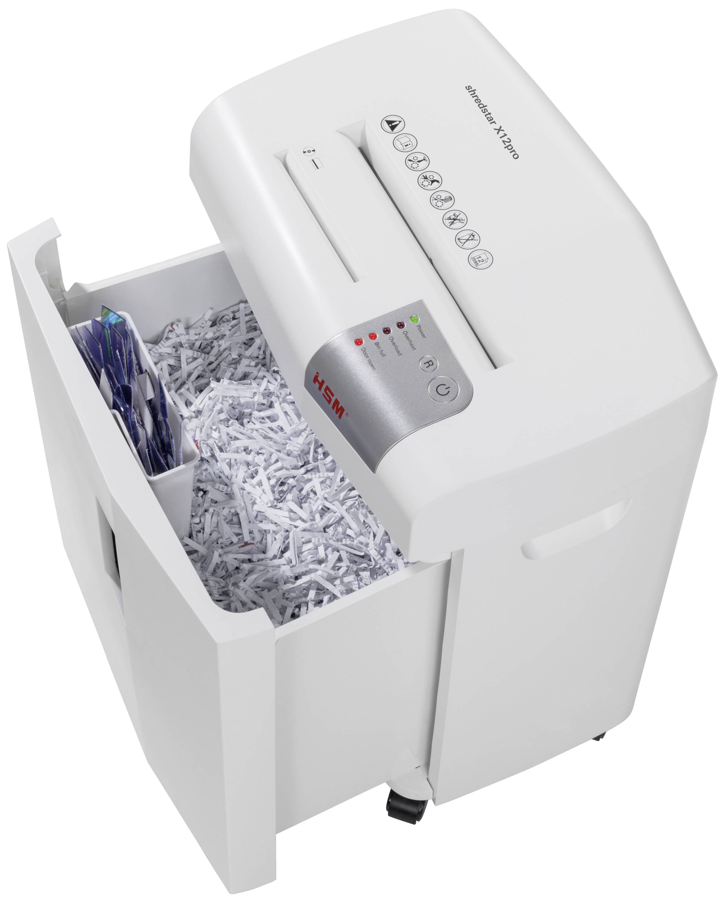 HSM shredstar X12pro Aktenvernichter 12 Blatt CD-Vernichtung, Partikelschnitt 2 x 15mm P-5 26l Vernichtet auch Büroklammern, CDs