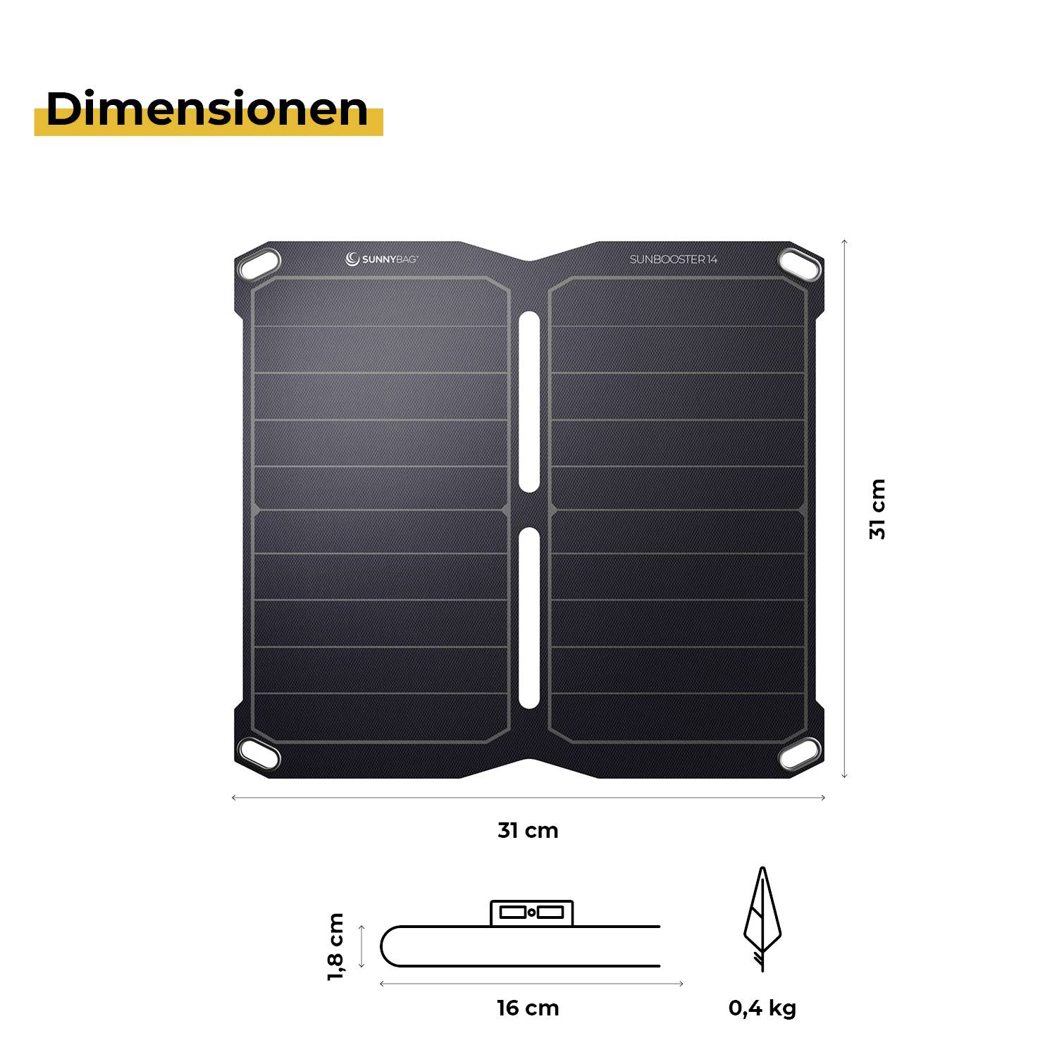 SunnyBag Sunbooster 14 145A_01 Solar-Ladegerät Ladestrom Solarzelle 2000mA 14W