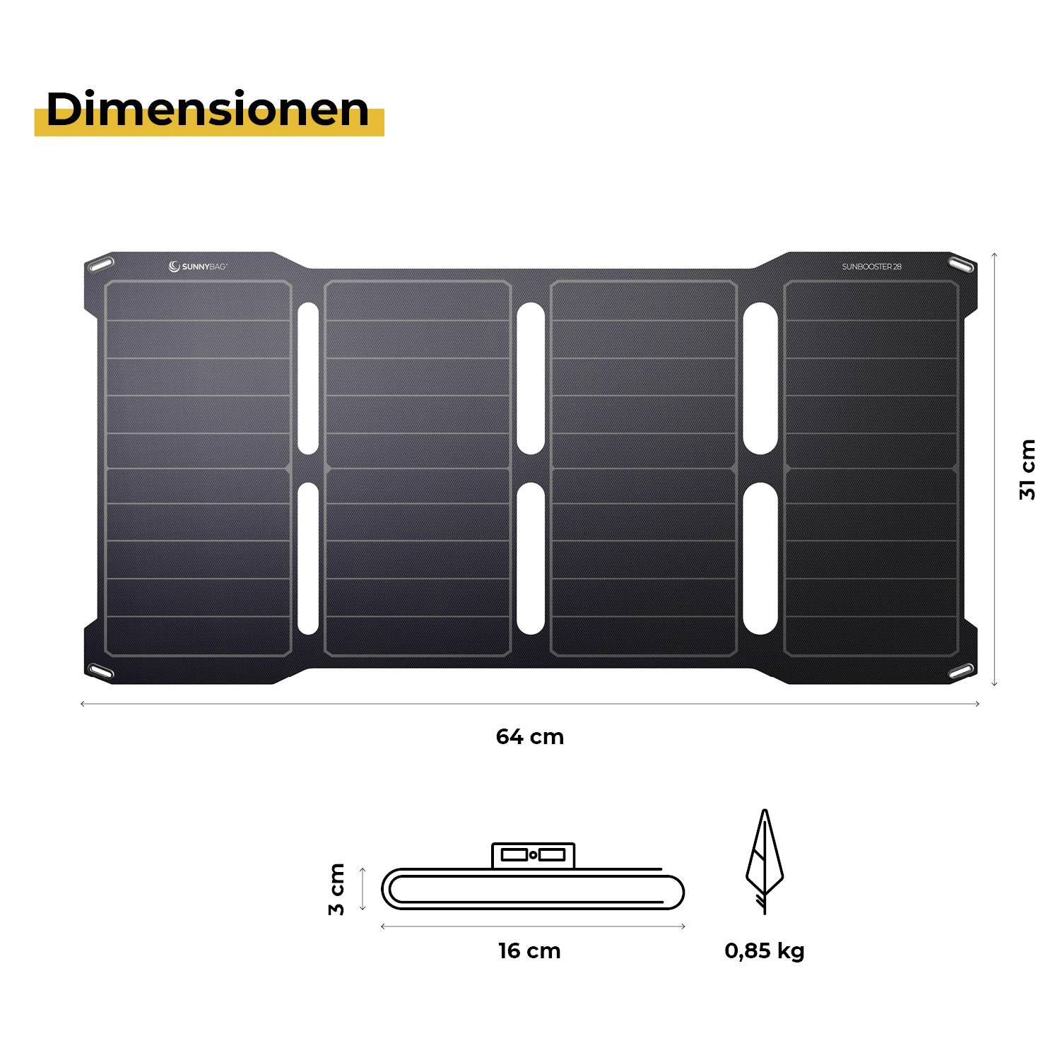 SunnyBag Sunbooster 28 146A_01 Solar-Ladegerät Ladestrom Solarzelle 2000mA 28W