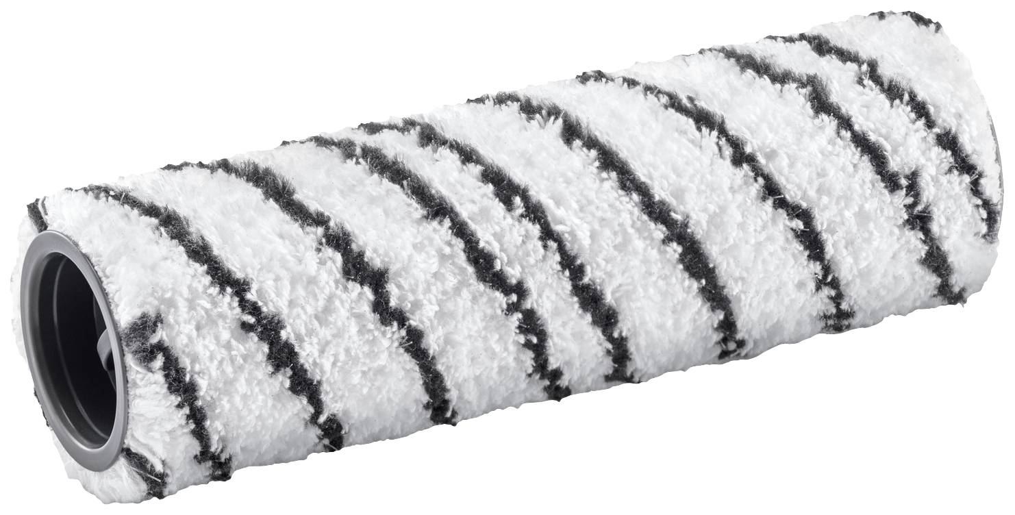 Farbroller mit weißem, flauschigem Überzug und schwarzen Streifen, geeignet für gleichmäßige Farbaufträge auf glatten Oberflächen.