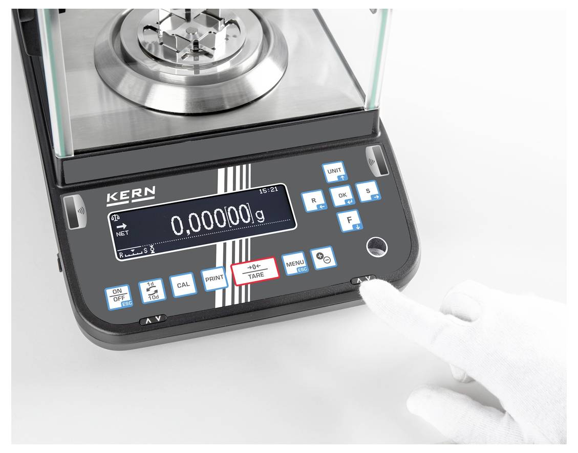 Kern ABP 200-4AM Analysewaage Wägebereich (max.) 220g Ablesbarkeit 0.0001g über Steckernetzteil Schwarz, Silber