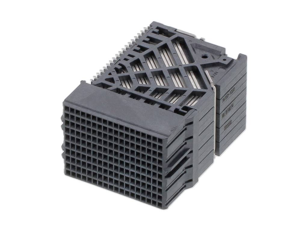 Ein schwarzer Steckverbinder mit mehreren Pins und einem rechteckigen Design, vermutlich für elektronische Geräte oder Leiterplatten.