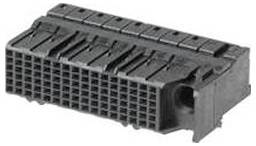Ein schwarzer rechteckiger Elektrostecker mit mehreren Schlitzen und Kontakten, entwickelt für sichere Steckverbindungen in elektronischen Geräten.